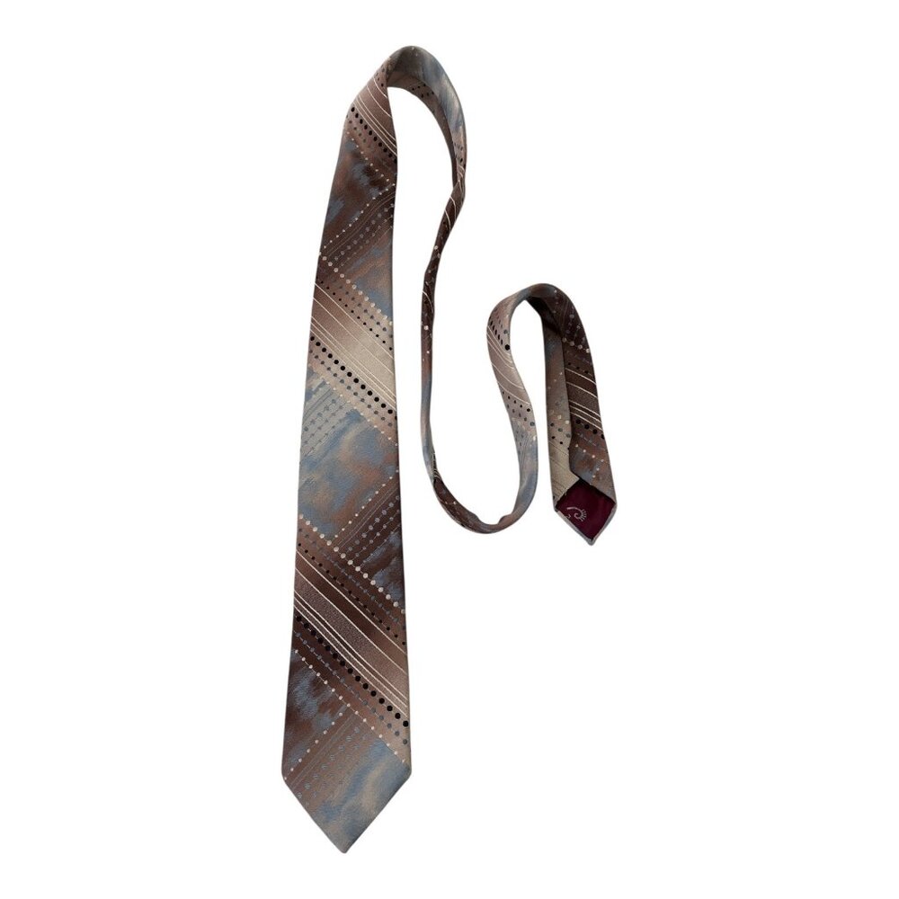 Vintage Prince Igor Men’s Tie – Brown Blue Striped Geometric Pattern